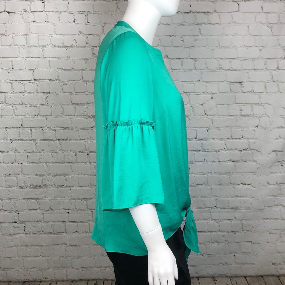 Alfani Silky Green Button Down Tie Front Top - Picture 4 of 7